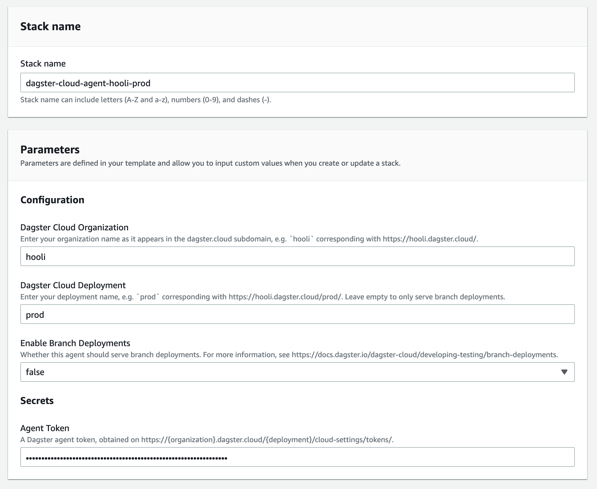 Example Configuration for the ECS Agent CloudFormation Template